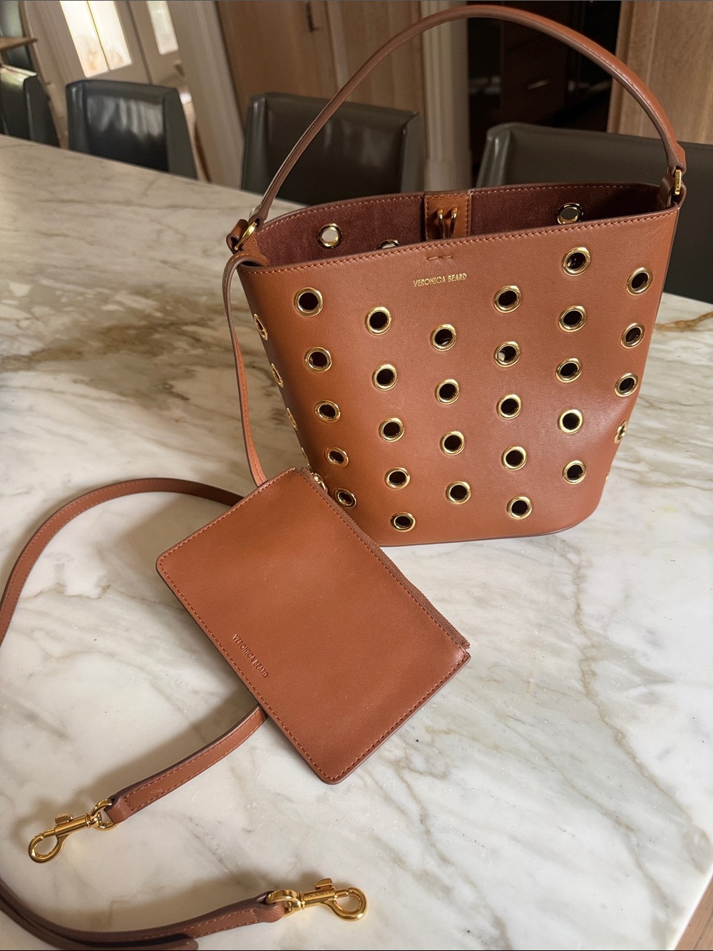 Veronica beard Cognac Leather Grommet Bucket Bag. Used once, perfect condition
